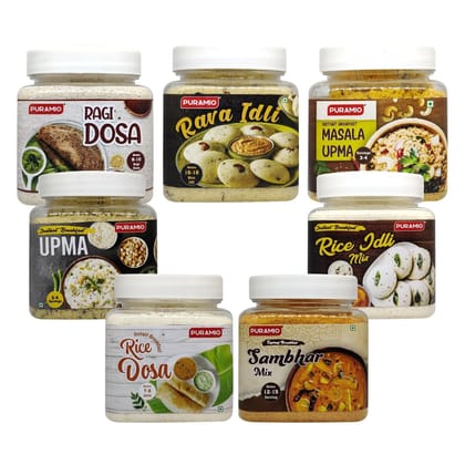 Puramio Instant Breakfast Mix Combo (Rice Dosa, Rice Idli, Rava Idli, Ragi Dosa, Upma, Masala Upma & Sambhar), 200 gm Each - Pack of 7