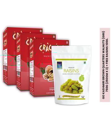 GO Kashmiri Brown Quarters Walnuts (giri) 750g (250gm x 3) + free Raisins 100g worth Rs. 199.