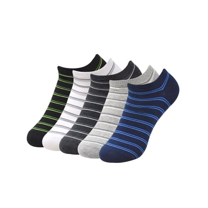 Balenzia Men' s Striped Low Cut Socks-5 Pair/1U Pack-Stretchable from 25 cm to 33 cm / 5 N