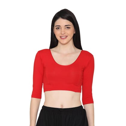 Women's 3/4 Length Cotton Stretchable Readymade Plain Blouse - Red Red S