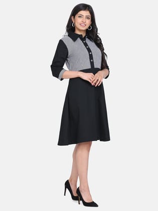 Cotton Shirt Dress - Black-Standard Size / XS