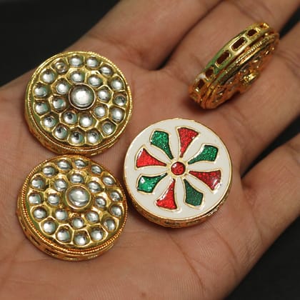 4 Pcs, 30mm, Kundan Connectors Golden-Golden / Kundan