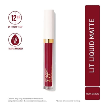 LIT Liquid Matte Lipstick - Insta Baddie (Berry Maroon Shade) | Long Lasting, Smudge-proof, Hydrating Matte Lipstick With Moringa Oil (1.6 ml)