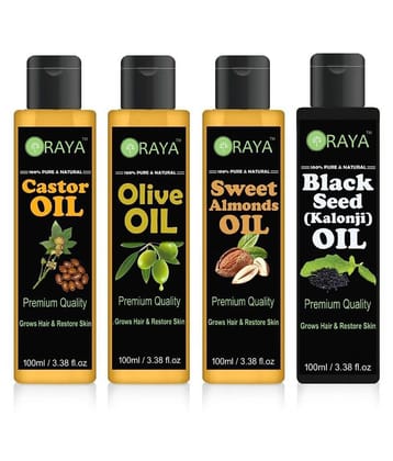 ORAYA 100% Pure & Natural Castor+Olive+Almond+ ( Kalonji) Hair Oil- 400 ml Pack of 4