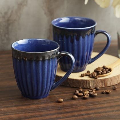 AZURE Bhumija Earth Collection Ceramic Mugs to Gift to Best Friend Tea Coffee Milk Mugs Microwave Safe, Tea Cups, Set of 2, 300 ml Capacity, Dark Blue Colour-Set of 4