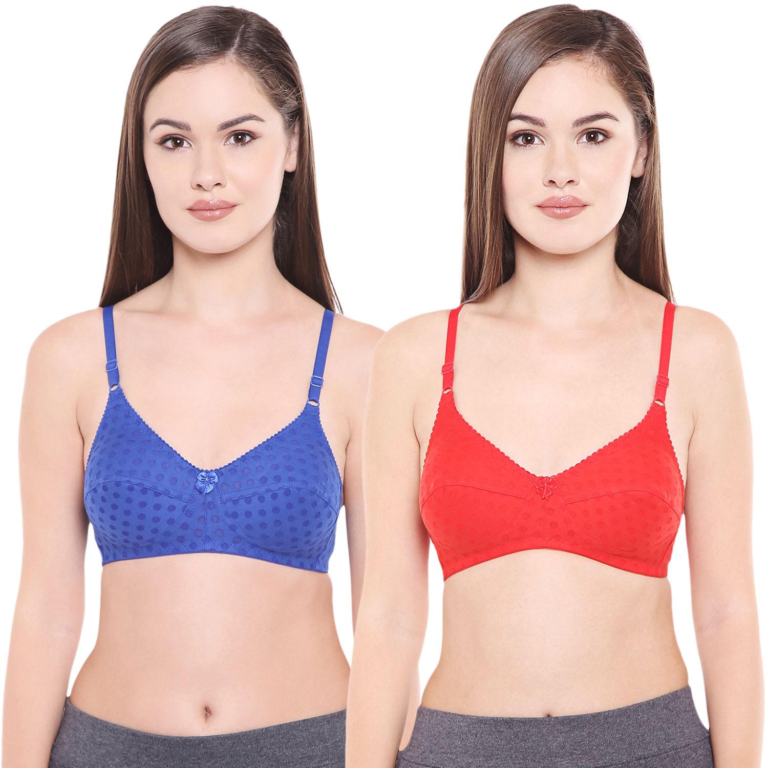 Bodycare Women Poly Cotton Full Coverage Non Padded Regular Bra Pack - 2 E1506RBLRE