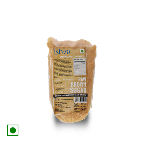 Ishva Raw Brown Sugar, 500 gm Pouch