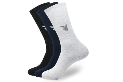 BALENZIA Men's Playboy Solid Crew Socks  |  3-Pack | Free Size-Stretchable from 25 cm to 33 cm / 3N
