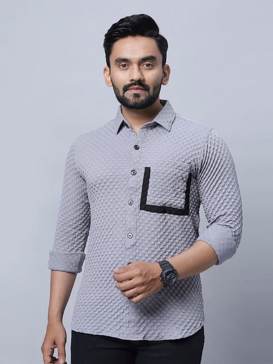 Spread Collar Long Sleeves Self Design Relaxed Regular Fit Casual Shirt