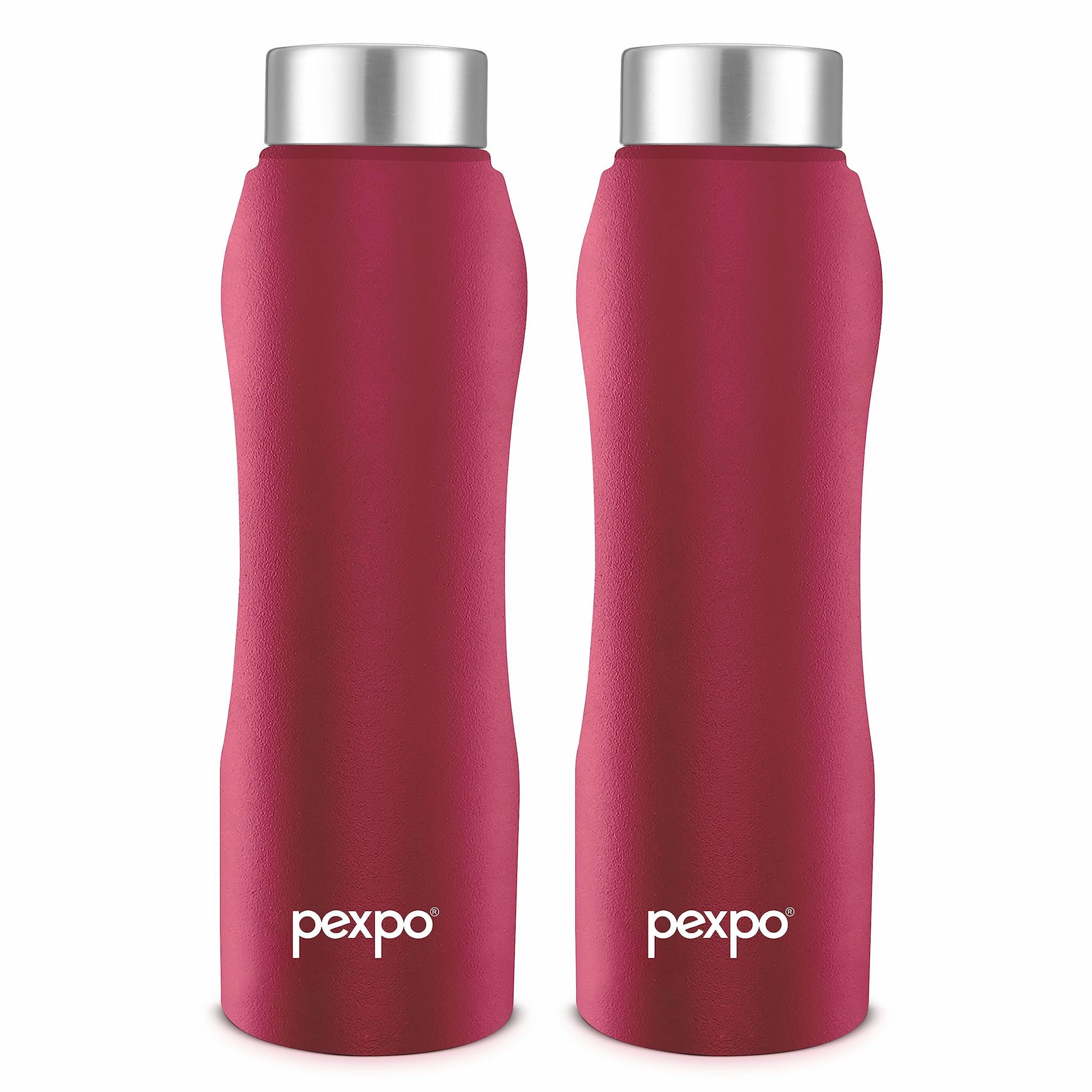 PEXPO Stainless Steel Fridge Water Bottle, 750 ml, Crimson Red, Bistro | Leak-Proof & Easy to Grip Water Bottle (Pack of 2)