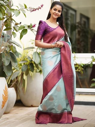 Ethnic Motifs Woven Design Zari Banarasi Saree