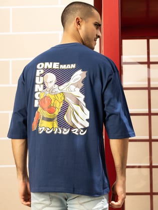 One Man Punch Dark Blue Oversize T-shirt-S / Blue