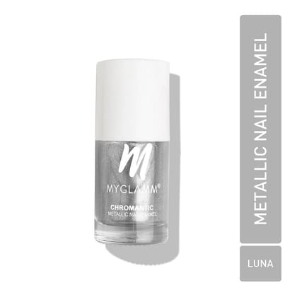 MyGlamm Chromantic Metallic Nail Enamel - Luna (Grey Shade) | Chamical Free, Chrome Finish & Long Lasting Nail Polish (10ml)Luna