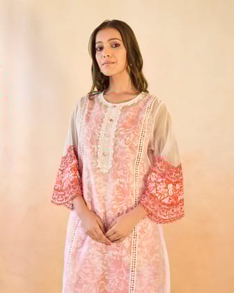 Rose Floral Embroidered Kurta-XS / Red Rose