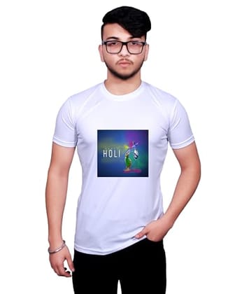 NITYANAND CREATIONS Round Neck White Holi T-Shirt for MEN-HOLI-T-SHIRT-11506-S