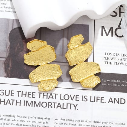 Beaten finish Joint Leaf Part 18k Gold Plated Anti Tarnish Dangler Earring For Women