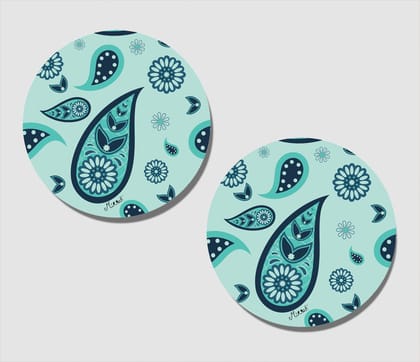 Blue Paisley Round Acrylic Coasters - Set of 2