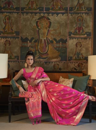 Pink Silk floral  Saree