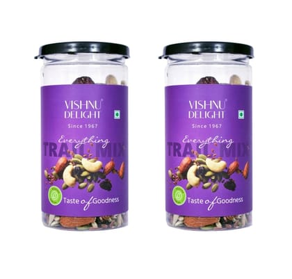 Vishnu Delight Premium Trail Mix – 10 Superfoods in One Mix | Healthy Dry Fruits & Nuts Blend | Almonds, Pumpkin Seeds, Cashews, Sunflower Seeds, Cranberry | Nutritious Snack Mix - 120G Jar Each Pack of 2