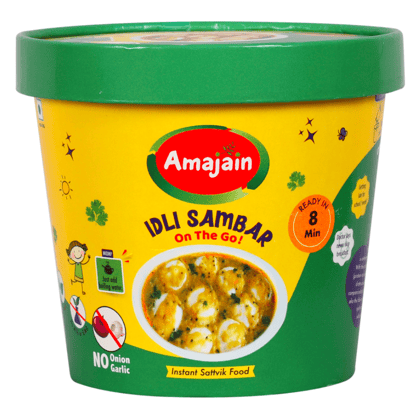 Amajain Instant Sattvik Idli Sambar, Ready-to-Eat, No Added Preservatives, No Added Flavours, Jain-Friendly, 90g (Pack of 8)