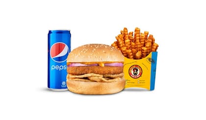 Veg Churmur Pandey Burger Combo __ Classic Salted Fries (Regular),Pepsi Can