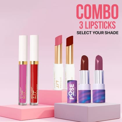 LIT Creamy Matte Lipstick + POSE HD Lipstick + LIT Liquid Lipstick Exclusive Combo