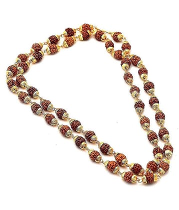 Rudra Divine | RUDRAKSHA GOLDEN CAP MALA WITH ORIGINAL 5 FACE RUDRAKSHA 5mm Rudraksha, self Certified | Neck Size | wearing Purpose | for Unisex - Golden