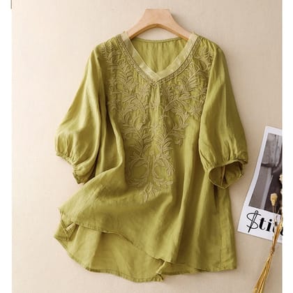 Embroidered Casual Wear Stylish Tunic-LEMON YELLOW / S
