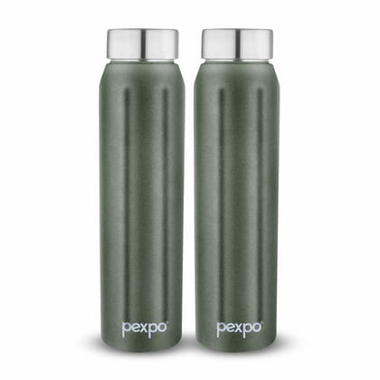 PEXPO Stainless Steel Fridge Water Bottle | 1000ml, Pack of 2, Military Green | Eco-Friendly Water Bottle Suitable For Adults & Kids