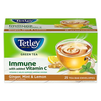 Tetley Green Tea - Immune With Added Vitamin C, Ginger, Mint & Lemon, 90 G (25 Bags X 3.6 G Each)
