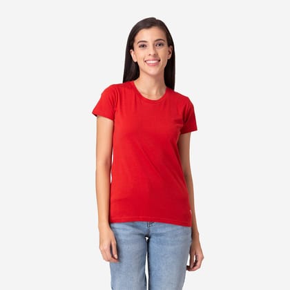 Women's Plain Half Sleeve Round-Neck T-Shirt For Summer - Red Red S