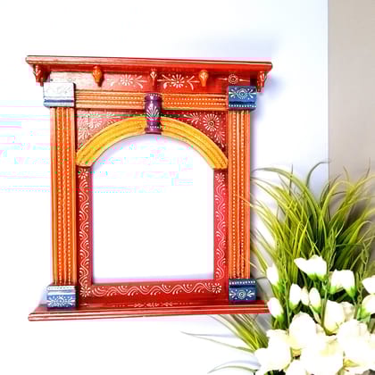 Jharokha Wall Hanging | Wooden Jharokha Frame Hangings - For Home, Wall Decor, Living room, Entrance Decoration & Gifts - 17 Inch (Wood, Brown)-Red