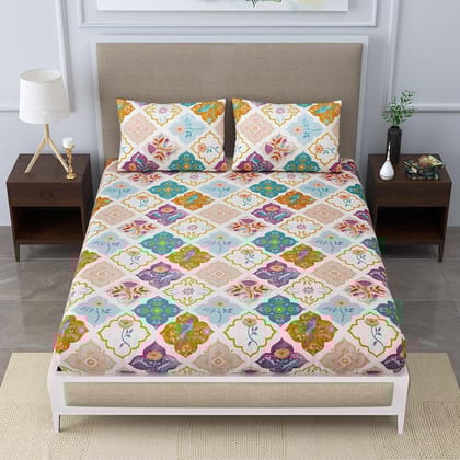 Premium Cotton Elastic Fitted King Size Bedsheet with 2 Pillow Covers (BUY1 GET1 FREE)