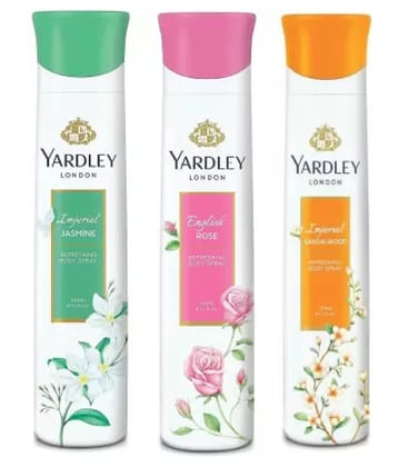 Yardley London JASMONE,English ROSE  and SandalWood Body Spray for WomenBody Spray - For Women (450 ml, Pack of 3)