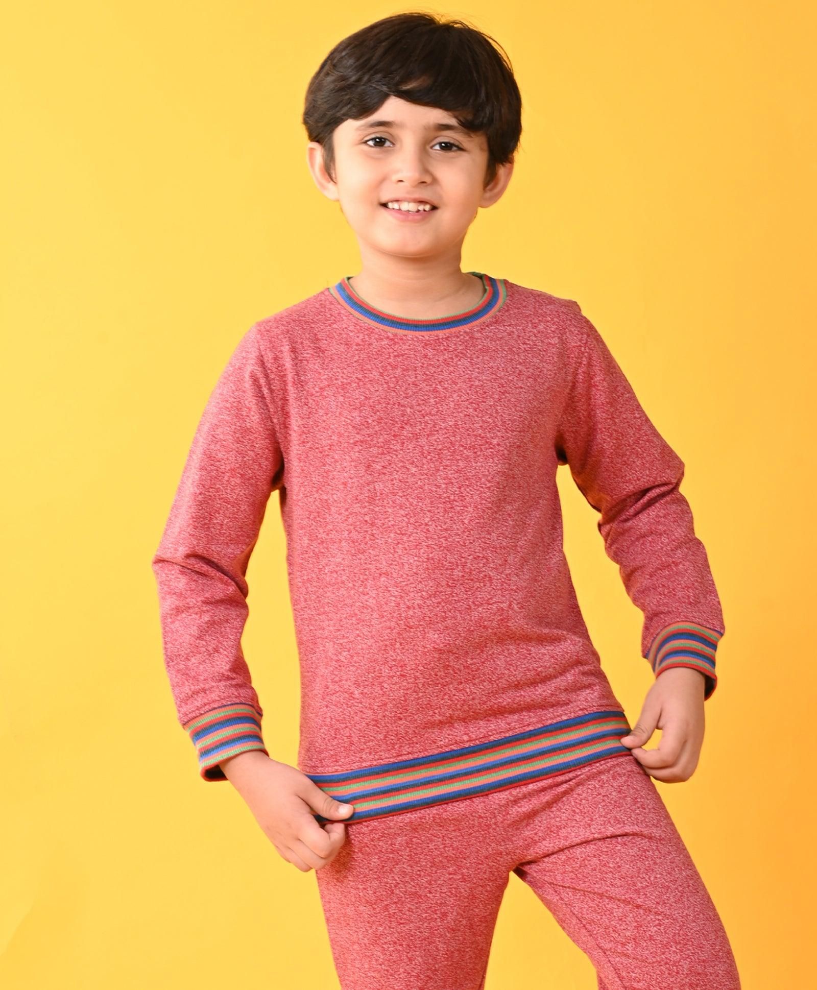 RED SPACE DYED RIBBED FLEECE SWEATSHIRT - RED-6-12 MONTHS / 1N / RED