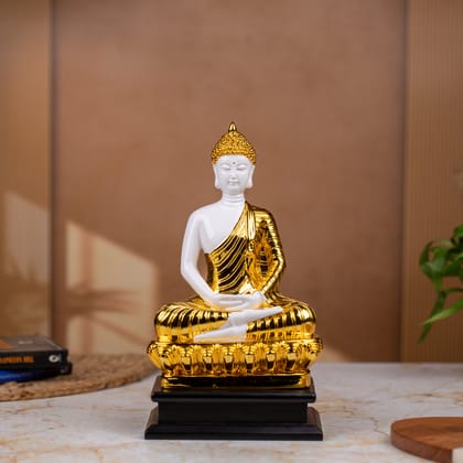 White and Gold Buddha Statue|Premium Resin Statue|Packaged in Luxury Box|Divine Harmony Statue|