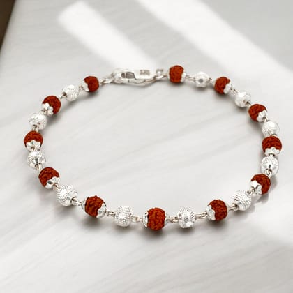 Silver Moti Rudraksha Bracelet-21.5 Cm
