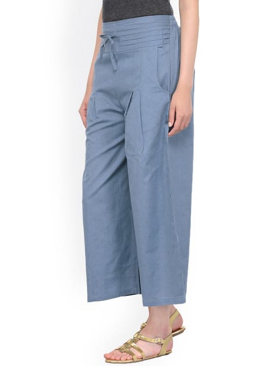 Women Blue Solid Relaxed Fit Culottes