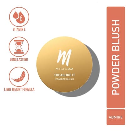 Treasure IT Powder Matte Blush - Admire (Medium Brown Shade) | Long Lasting, Matte Finish Powder Blush with Vitamin E | For All Skin Colour (4g)