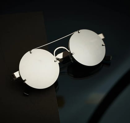 Luxomish Frameless Steampunk Round Sunglasses Silver Frame Silver Lens