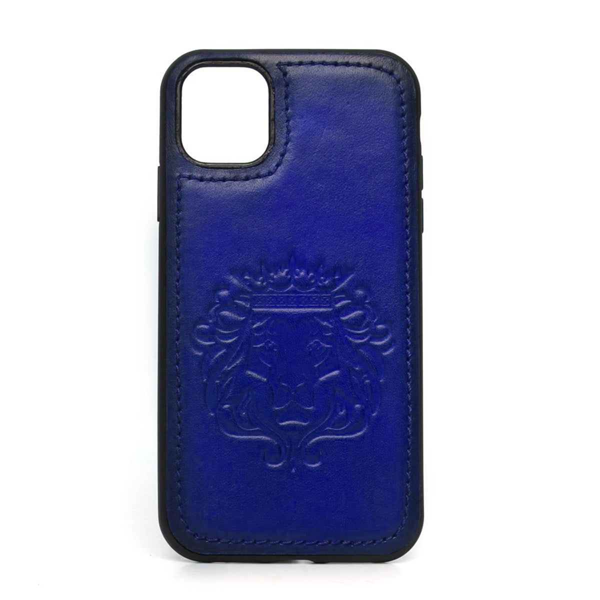 Blue Leather Lion Embossed Mobile Cover-11