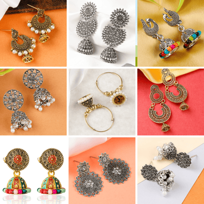 AESTHETIC JHUMKAS FOR MAKE YOUR TRADITIONAL LOOK STUNNING COMBO OF 9 EARRING - LC 5073
