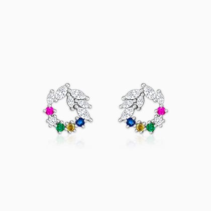 Silver Rainbow Wreath Stud Earrings