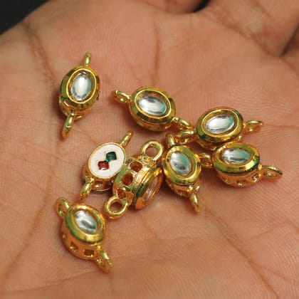 10 Pcs, 9x7mm, Kundan Connectors Golden-Golden