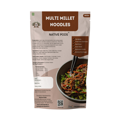 Native Pods Multi Millet Noodles | Not Fried, No MSG |No Maida | Pack of 1- 180g
