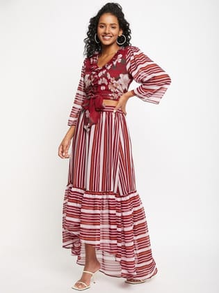 Floral Printed V-Neck Waist Tie-Ups Top