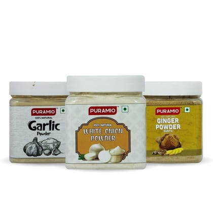 Puramio Combo Pack of White Onion Powder, 200 gm, Garlic Powder, 250 gm And Ginger Powder, 200 gm