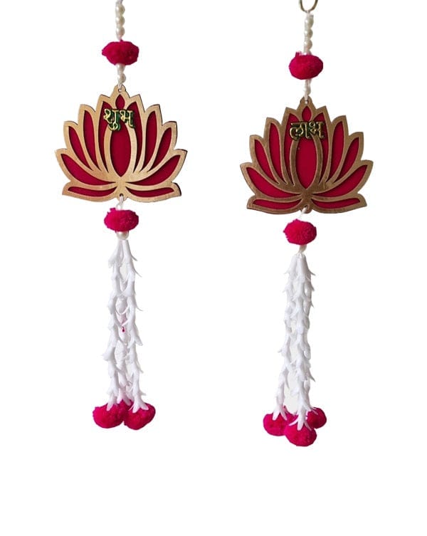 Shubh Labh Lotus Artificial Decoration Toran Wall Hanging, 13 Inch x 4 Inch