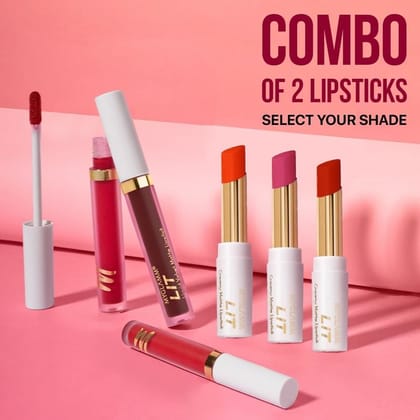 MyGlamm Exclusive Combo of LIT Velvet Matte Liquid Lipstick + Creamy Matte Lipstick | Hydrating, Long Lasting, Moisturising Lipsticks