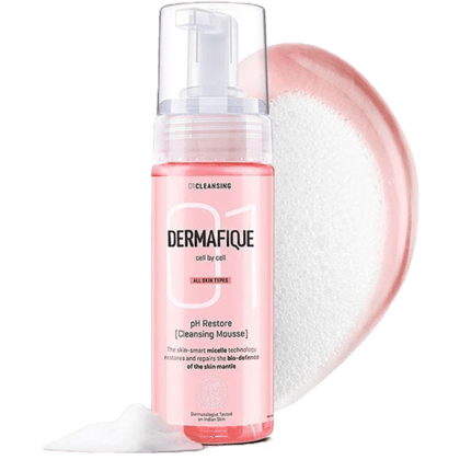 Dermafique Ph Restore Cleansing Mousse Foaming Face wash for All Skin Types, Removes Impurities, Gentle cleansing, Restores and repairs skin barrier, Dermatologist Tested, Paraben Free, SLES-free (150 ml)